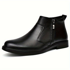 Men's Split Leather Ankle Boots Side Zipper Fuzz Lined Outdoor Winter