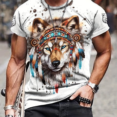 Men's Tribal Wolf 3D Print Tee Outdoor Active Shirt