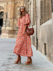 Boho Puff Sleeve Maxi Loose Dress Women's Clothing