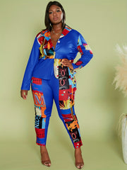 Graphic Print Long Sleeve Shirt & Pants Set