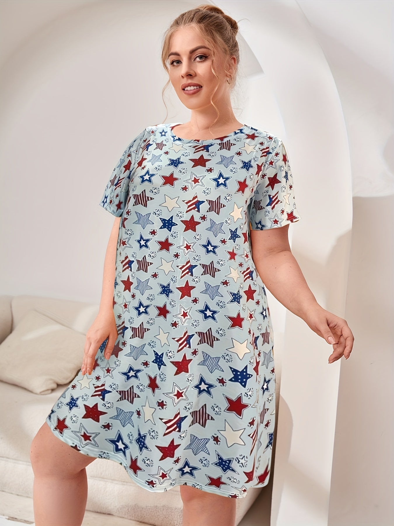 Women's Plus Flag & Star Print Independence Loungewear Dress