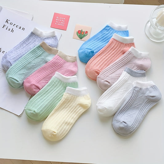 10 Pairs Ribbed Ankle Socks Comfy Breathable All-match Women's Stockings