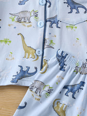 2pcs Boys Dinosaur Print Short Sleeve Pajama Set for Summer
