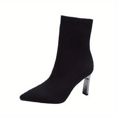 Women's Knit Block Heel Ankle Boots, Comfortable Short Boots