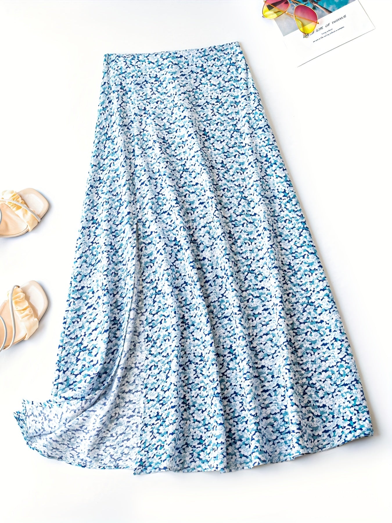 Floral Print High Waist Side Split Midi Skirt Women's Clothing