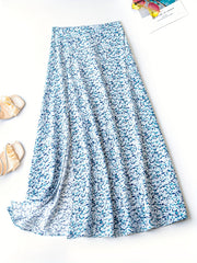 Floral Print High Waist Side Split Midi Skirt Women's Clothing