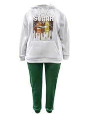 Women's Plus Abstract Lip & Letter Print Hooded Sweatshirt