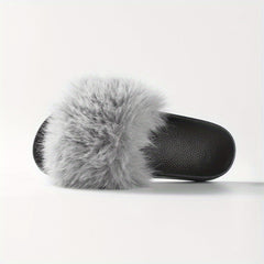Faux Fur Decor Slippers Casual Slip On Flat Home Shoes