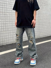 Men's Distressed Cotton Jeans Casual Street Style Denim Pants