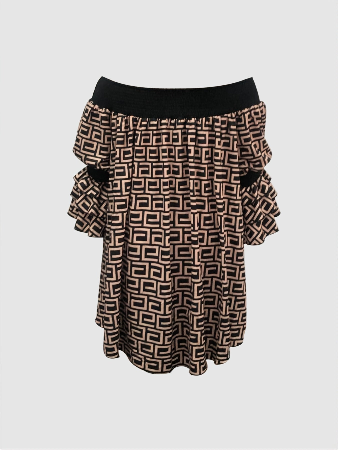Casual Dress Women's Plus Greek Print Elastic Off Shoulder Midi Dress