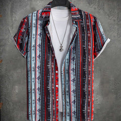 Boho Stripe Print Men's Short Sleeve Shirt