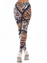 Leopard & Striped Print High Waist Leggings Stylish Skinny Stretchy Leggings
