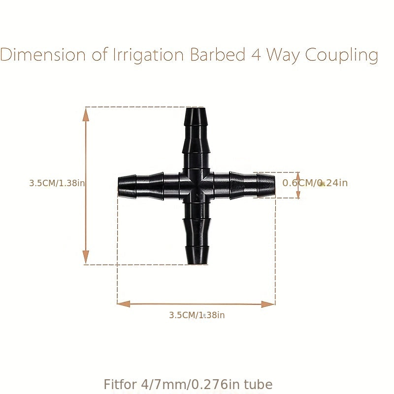 15pcs 4 Way Barbed Connector for Drip Irrigation 4 7mm Pipes