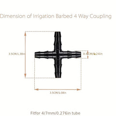 15pcs 4 Way Barbed Connector for Drip Irrigation 4 7mm Pipes