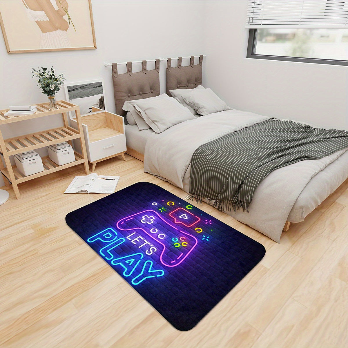 Neon Video Game Floor Mat - Large Area Rug for Gamer Carpet Living Room Bedroom