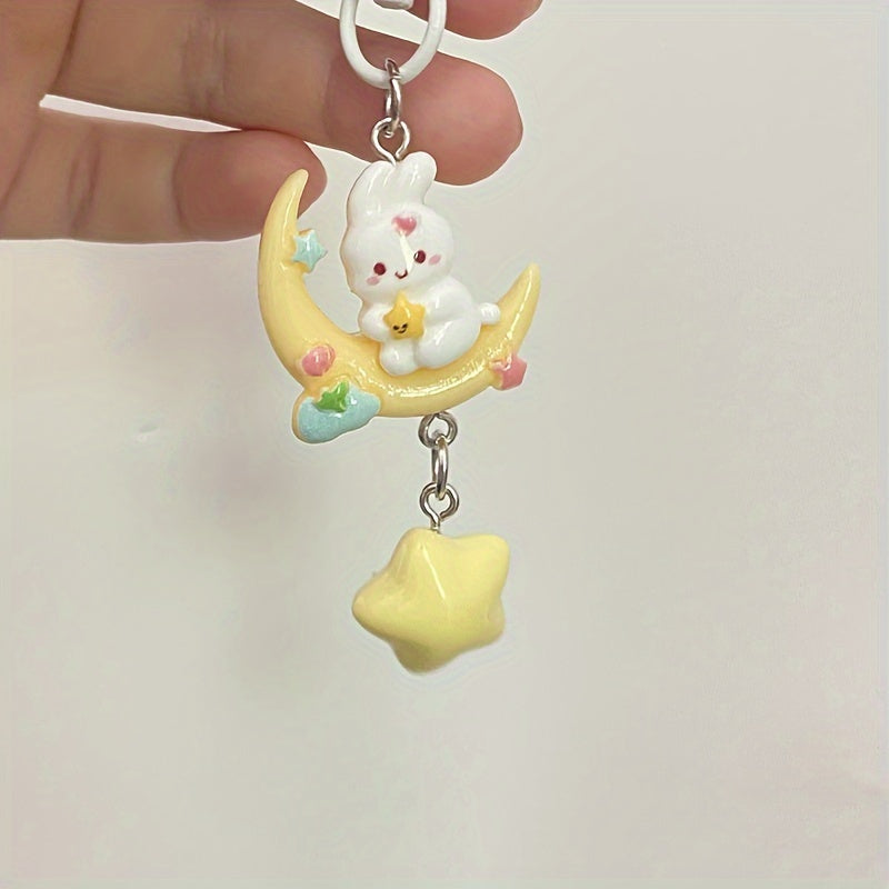 Moon Rabbit Keychain Keyring Women Ladies Cartoon Bag Ornament