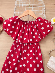 Girls Off Shoulder Polka Dot Romper Jumpsuit