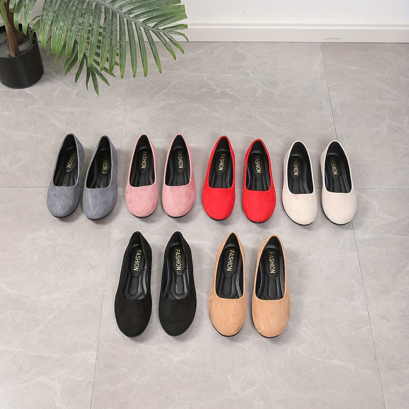 Women's Round Toe Flat Shoes Comfy Solid Micro Suede Casual Slip On Flats