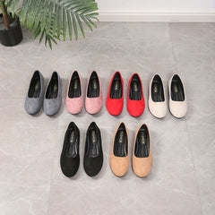 Women's Round Toe Flat Shoes Comfy Solid Micro Suede Casual Slip On Flats