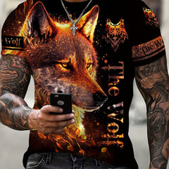 Wolf Print Men's Short Sleeve Tee for Autumn