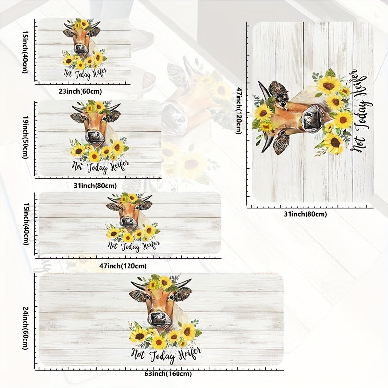 Sunflower Print Kitchen Mat Non slip Waterproof Stain resistant Absorbent