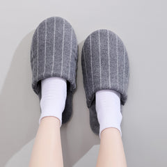Grey Minimalist Striped Fluffy Slippers