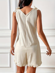 Ruffle Trim Cami Jumpsuit Sleeveless V Neck Short Length Women's Clothing