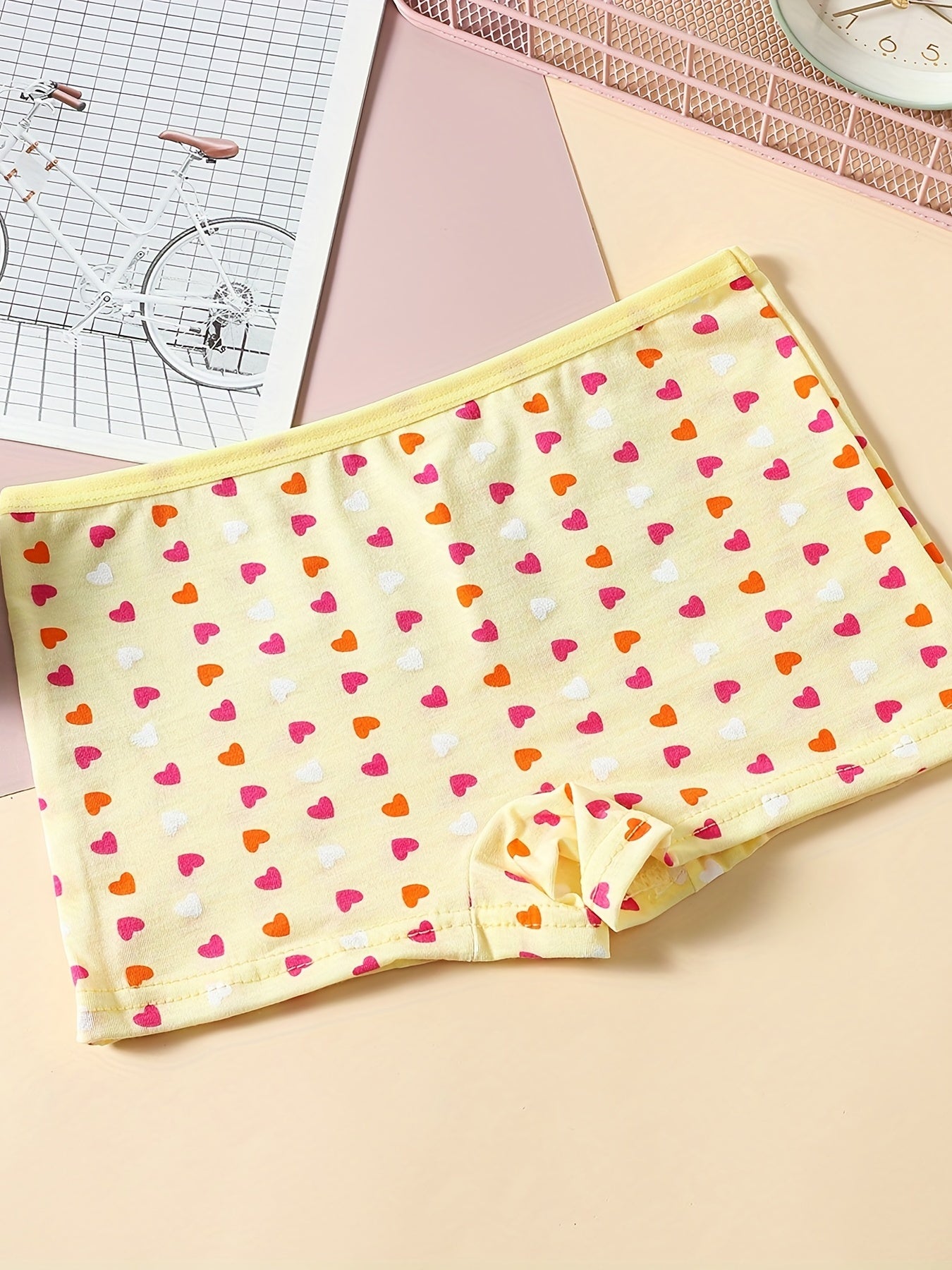 5pcs Girl's Cat Cartoon Underwears Medium Stretch Cotton Panties