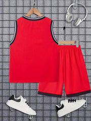 Boys GAME 28 Print Basketball Jersey Set Sleeveless Vest&Shorts