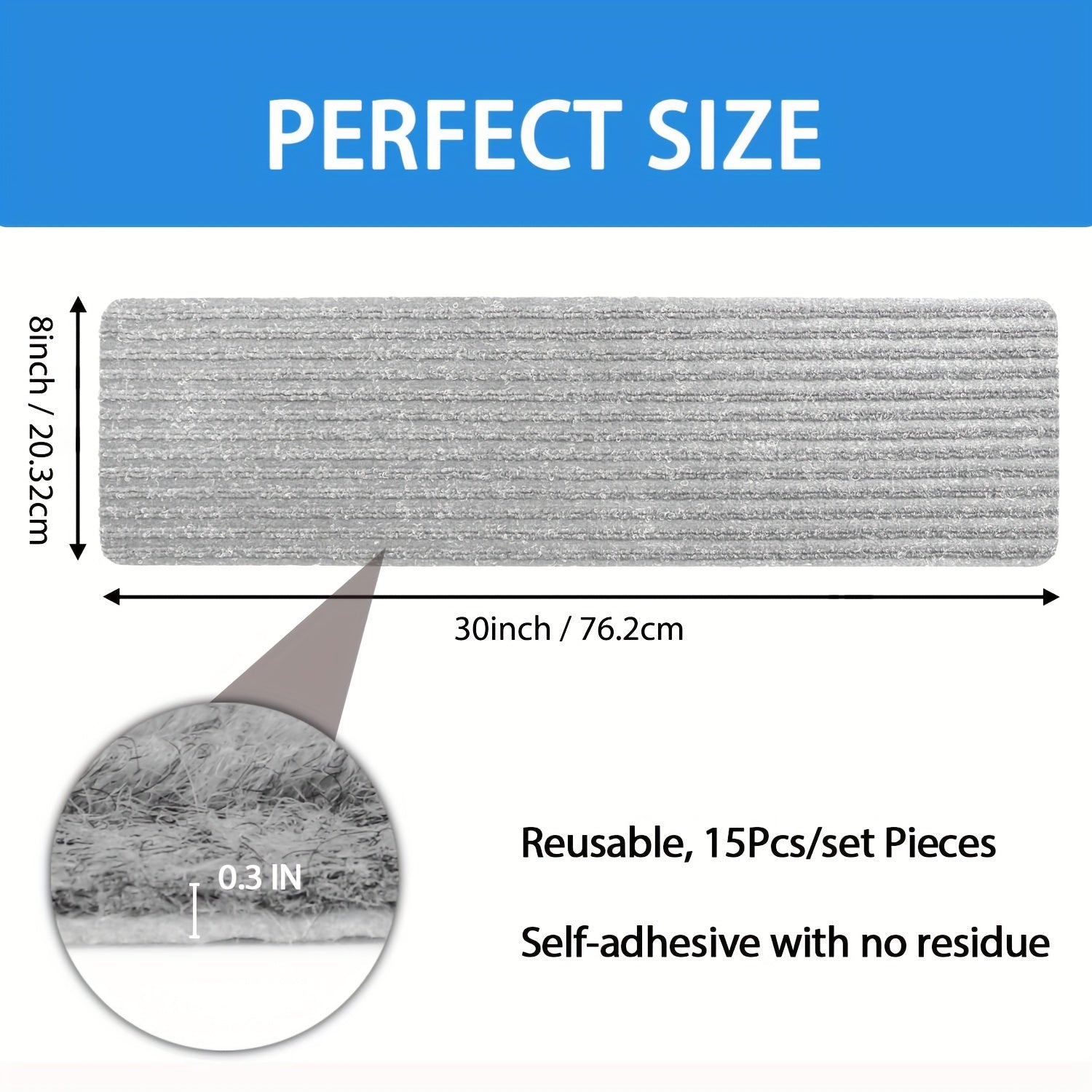 15pcs Non Slip Stair Treads Gray Peel Stick Carpet Tape Self Adhesive Stair Trac