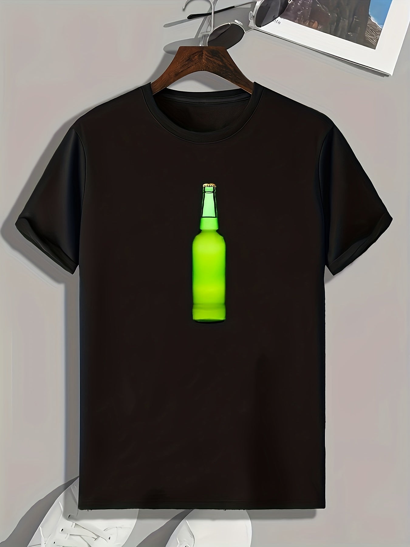 Men's Beer Bottle Print Comfy T-Shirt for Outdoor Summer