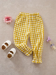 Yellow Plaid Girls Ruffle Trousers Toddler Pants