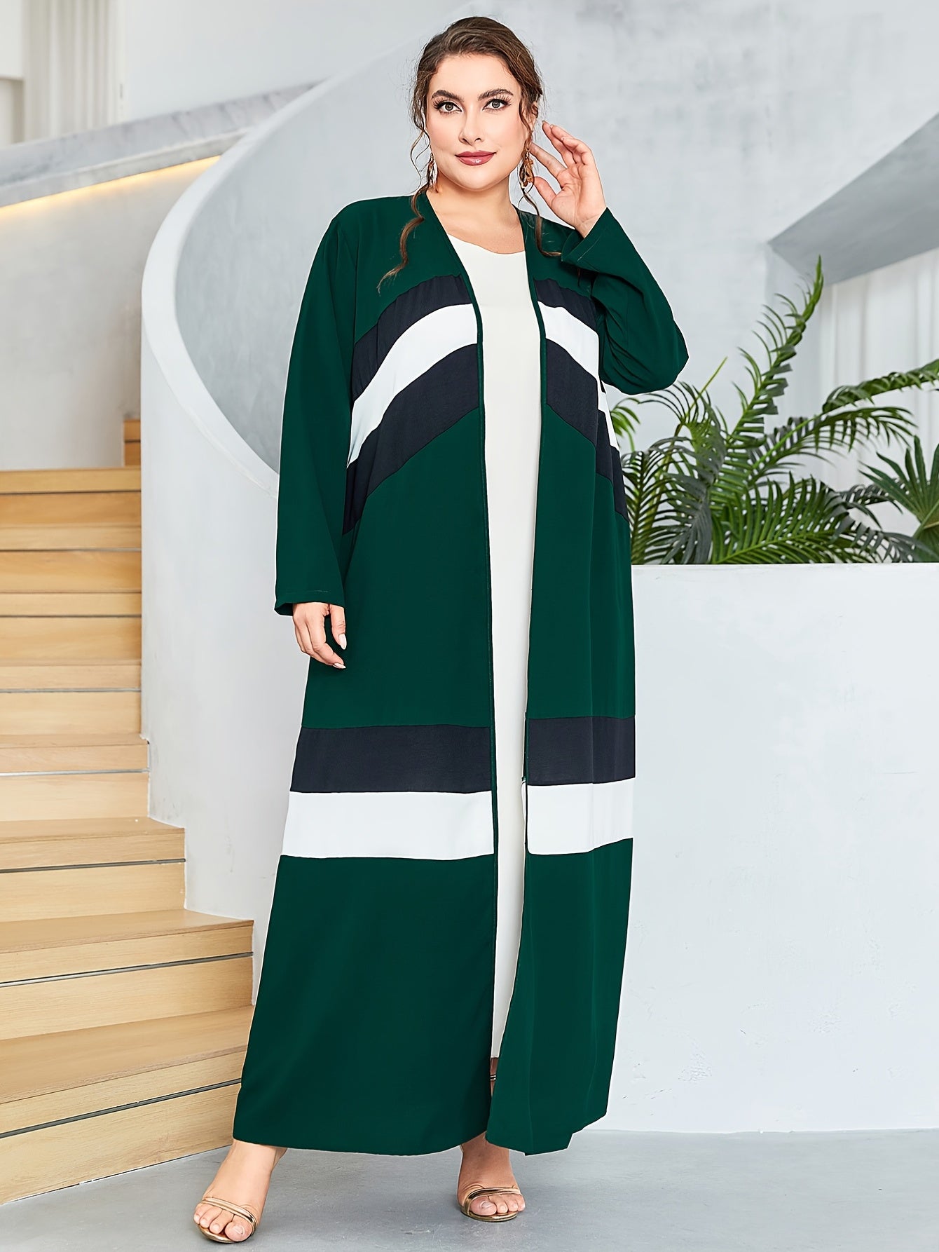 Striped Kaftan Dress Women's Abaya Robe Arabian Dress