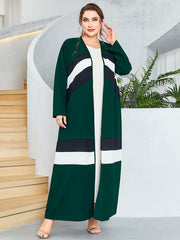 Striped Kaftan Dress Women's Abaya Robe Arabian Dress