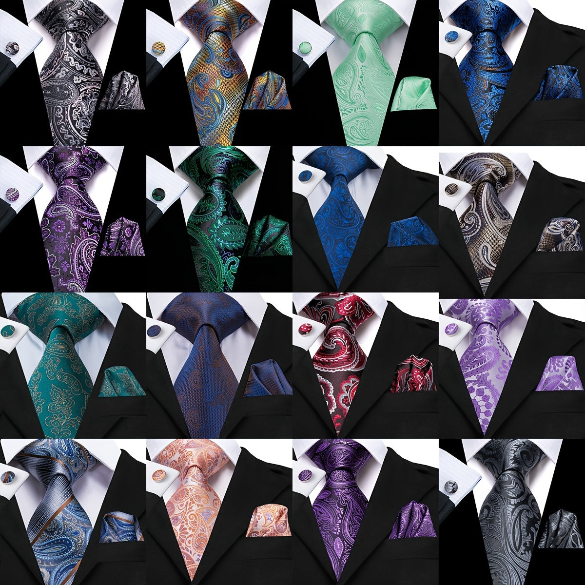 Paisley Silk Tie Set Jacquard Woven Necktie Hanky Cufflinks