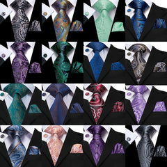 Paisley Silk Tie Set Jacquard Woven Necktie Hanky Cufflinks