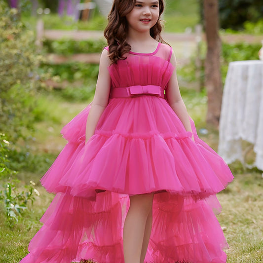 Flower Girl Tutu Gown Extra Long Tail Puffy Princess Dress