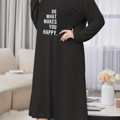 Lounge Dress Women's Plus Letter Print Round Neck