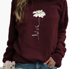 Daisy Print Crew Neck Sweatshirt for Fall & Winter