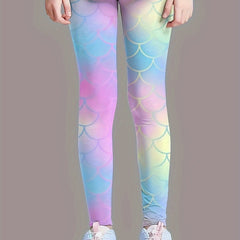 Girls Fish Scale Leggings Gradient Activewear for Sports Running Jogging Gift