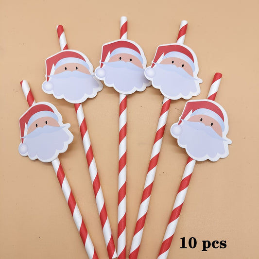 Christmas Paper Straws Set Biodegradable Party Decorations