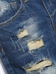 Men's Slim Fit Ripped Vintage Jeans Casual Street Style Distressed Denim Pants