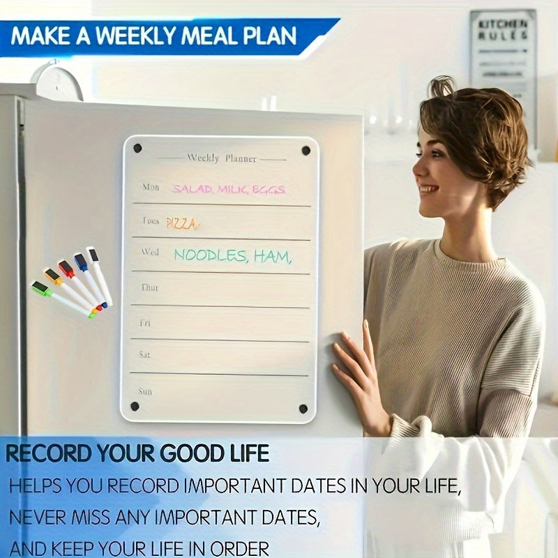 2pcs 9 x13 Clear Weekly Meal Planner Magnetic Acrylic Board
