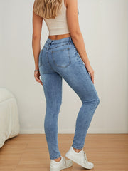 Distressed Skinny Jeans Medium Stretch Washed Denim Pants