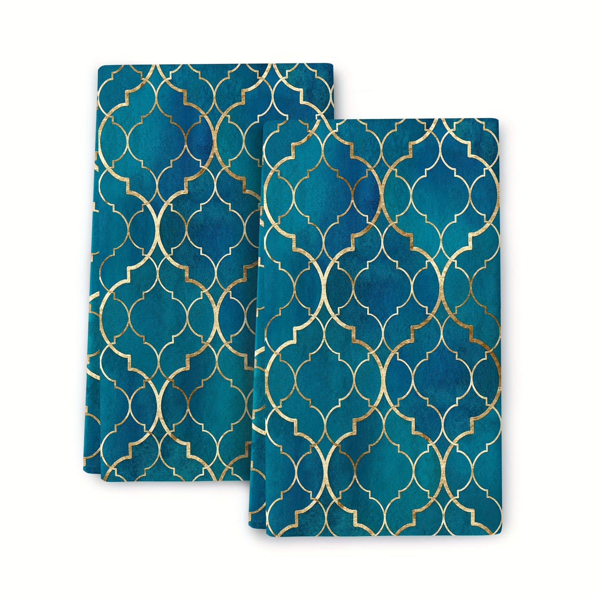 2pcs Teal Moroccan Geometry Ramadan Kitchen Towels Set