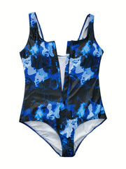Graphic Print High Leg One Piece Swimsuit