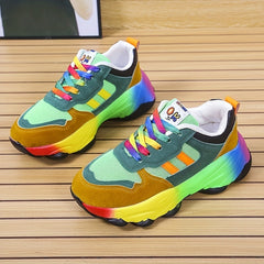 Rainbow Lace Up Patchwork Shoes Sports Fitness Running Shoes Women's Sport Shoes