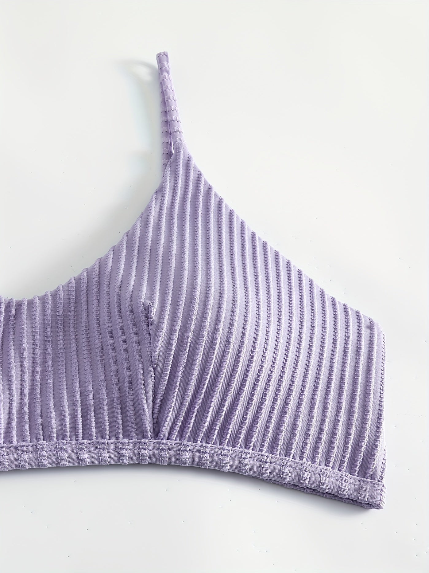 Solid Ribbed V Neck Backless Crop Cami Top & Panty Swimsuit
