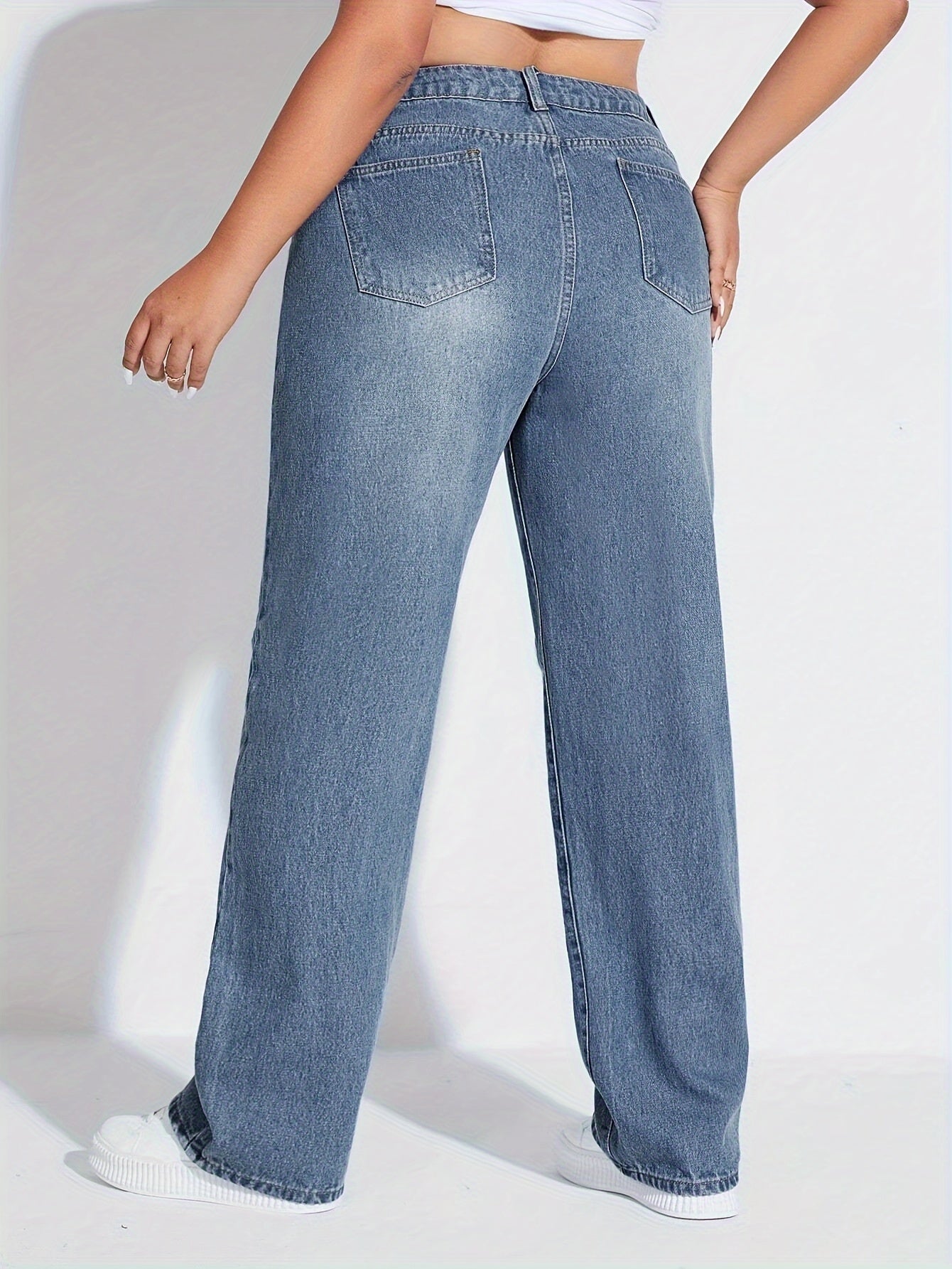 Wide Leg Washed Jeans Button Fly Casual Denim