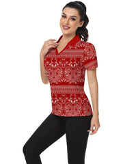 Women's Paisley Graphic Golf Shirt Short Sleeve Polo Boho Style